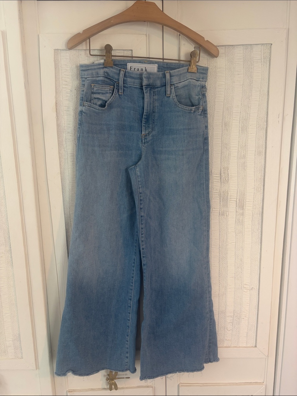 Frank & Eileen Galway Wide Leg Jeans Light Wash Raw Hem Size 25 Made in USA - Picture 3 of 10
